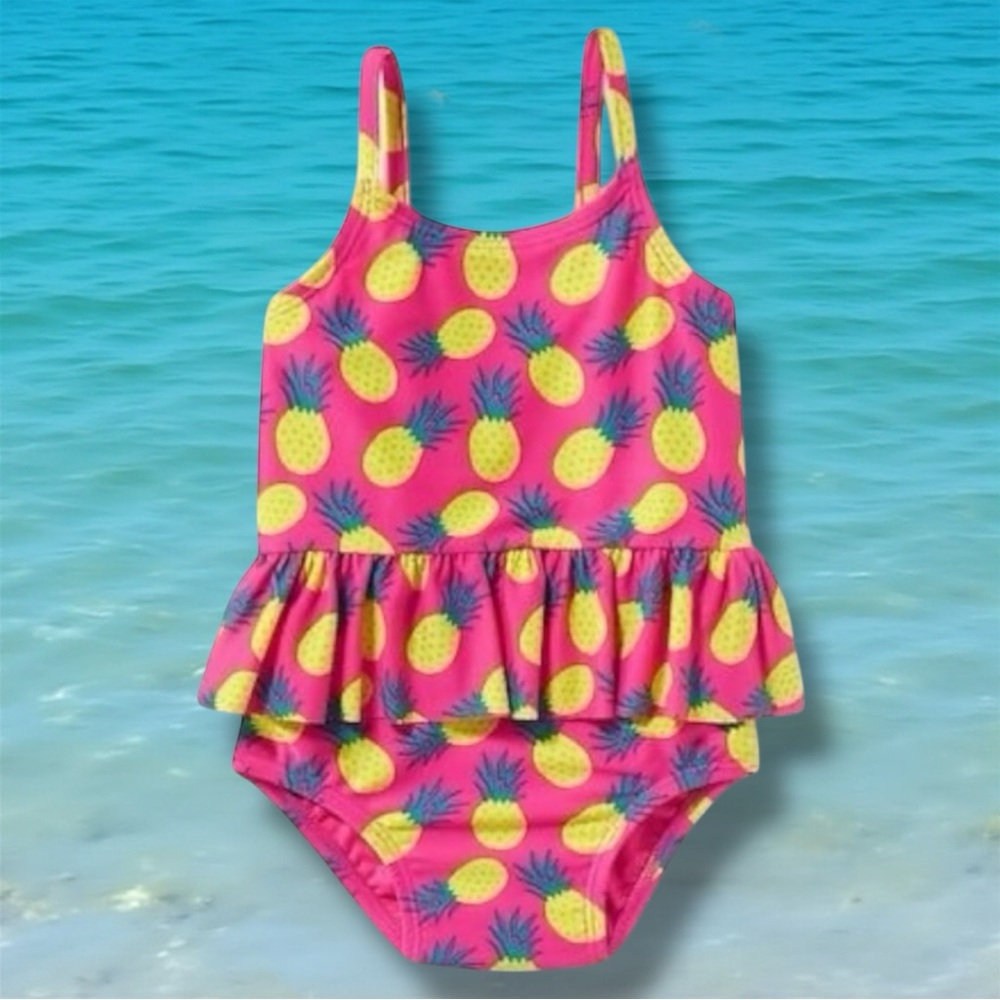 👙2/$10👗3/$12 NWT Old Navy Pink Green Yellow Pineapple Swimsuit Baby Girl 0-3M